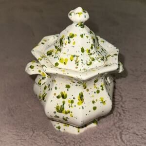 Cute Green and White Splatter Ceramic Container